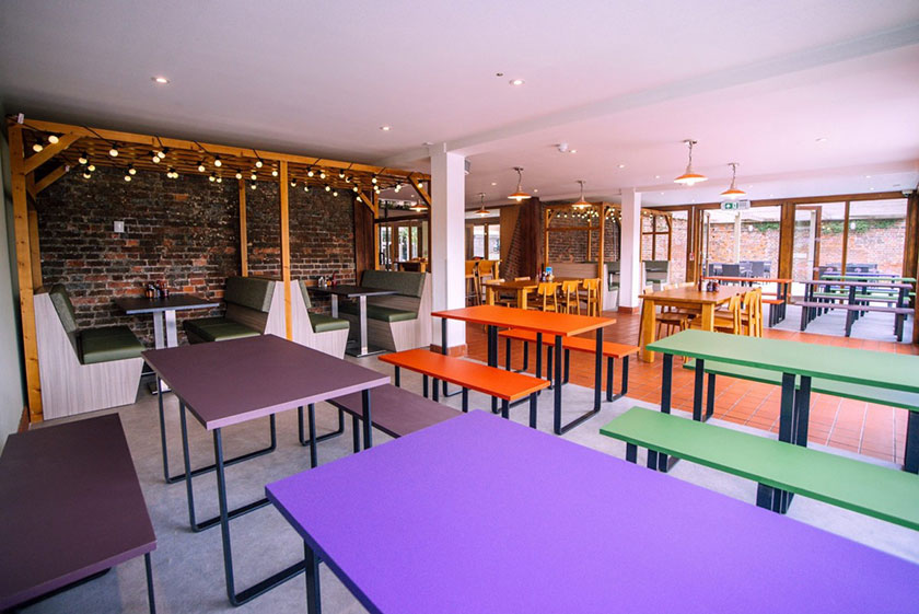 interior of café, tables and chairs